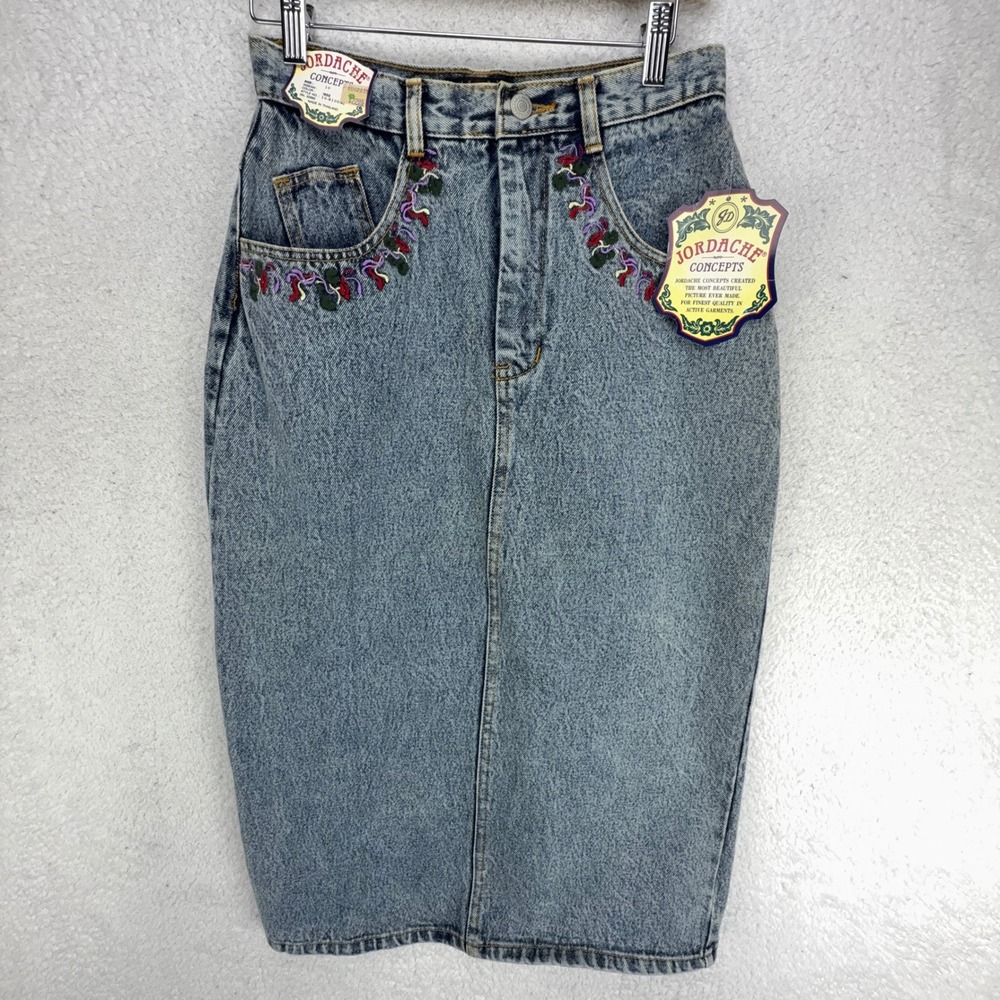 Vintage Jordache Concepts Acid Wash Denim Skirt Embroidered Size 10 NWT NOS
